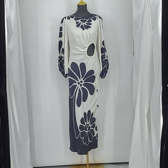 Anthropologie Farm Rio Palermo Elegant Floral Maxi Dress Black and White Size S - Picture 2 of 11